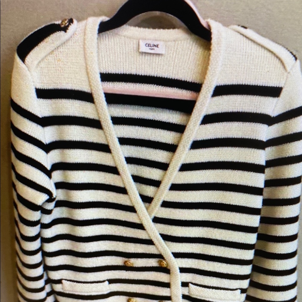 Celine Black and White Striped Women's Sweater